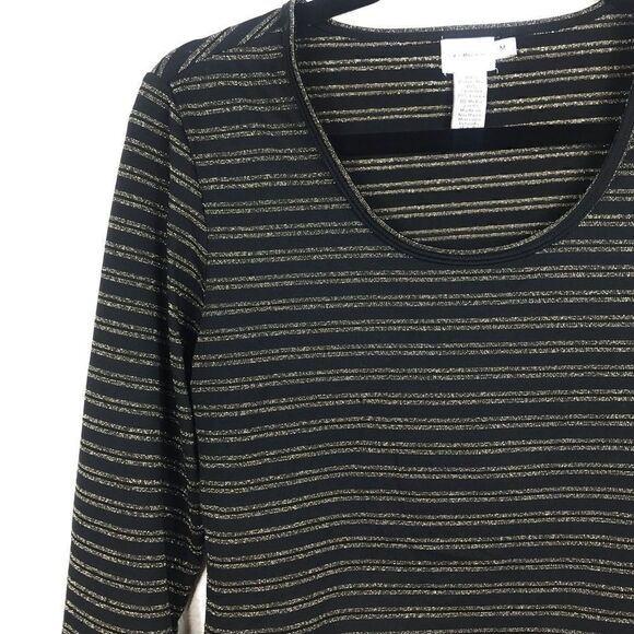 Calvin Klein Black & Shimmer Gold Striped Top {E} - Picture 2 of 7